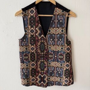Vintage 90s | Aztec Tapestry Vest | Earth Tone Southwestern Boho | Size Small